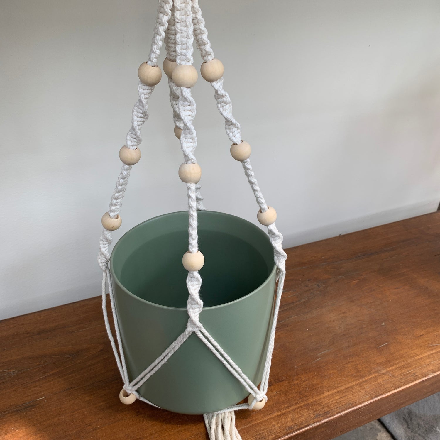 Macrame Planter Hanger with Wooden Beads